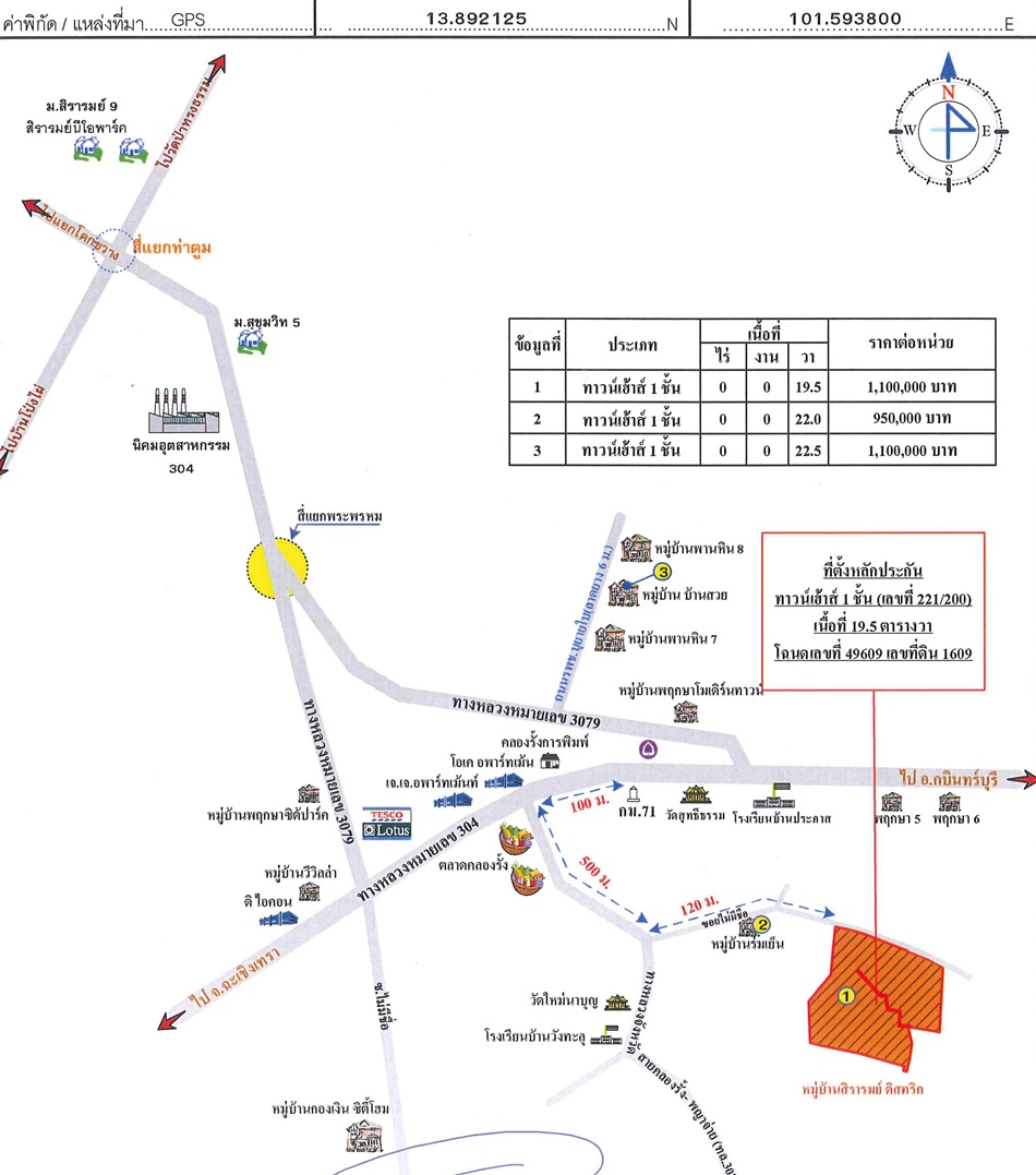 ทาวน์เฮ้าส์ สิรารมย์ ดิสทริก ปราจีนบุรี ศรีมหาโพธิ กรอกสมบูรณ์ 880000