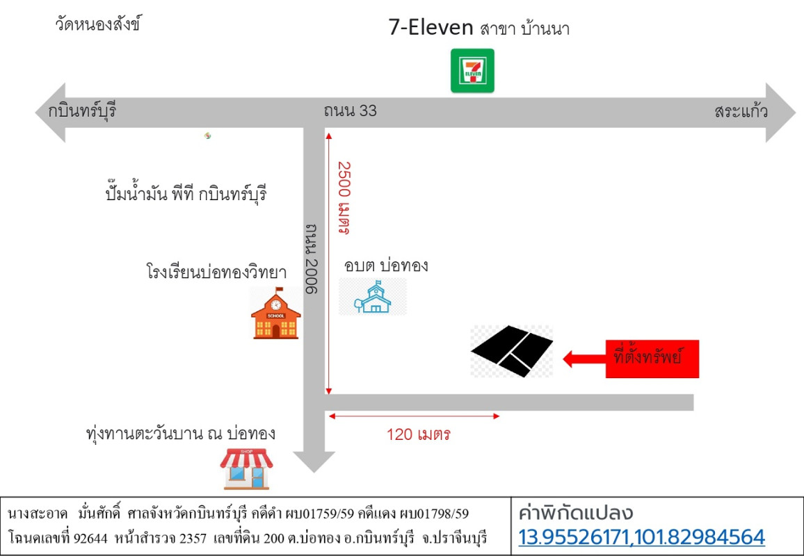 ที่ดินเปล่า ปราจีนบุรี กบินทร์บุรี บ่อทอง 522660