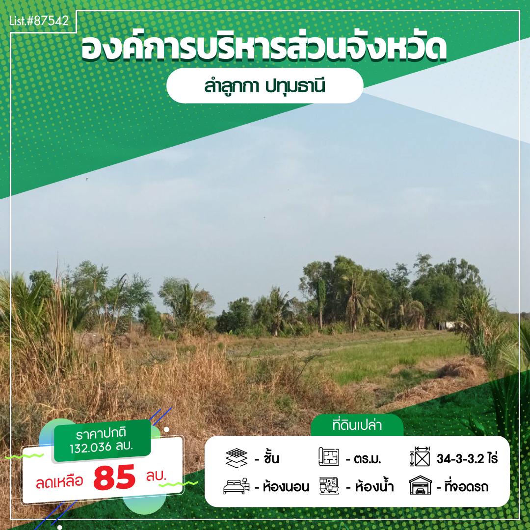 ที่ดินเปล่า ปทุมธานี ลำลูกกา ลำลูกกา 85000000