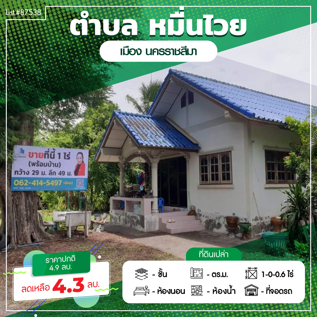 ที่ดินเปล่า นครราชสีมา เมืองนครราชสีมา หมื่นไวย 4300000