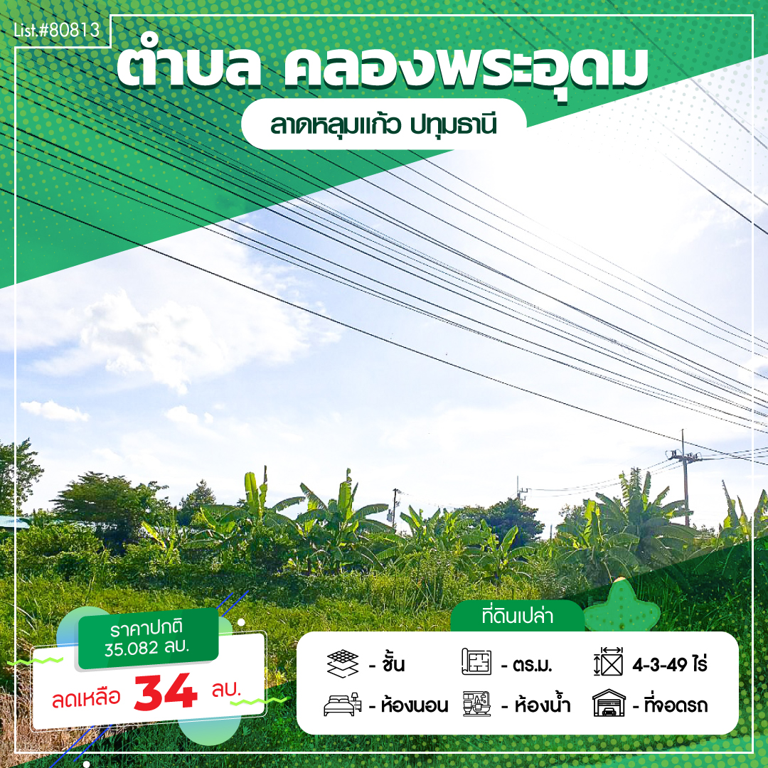 Residential land/lot Pathum Thani Lat Lum Kaeo Khlong Phra Udom 34000000